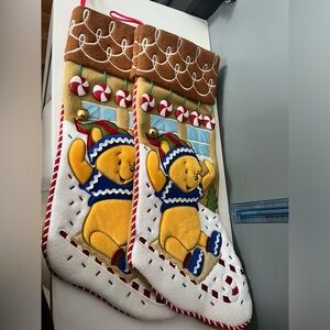 Disney Winnie the Pooh CANDY LANE Sledding 20" Plush Christmas Stocking x2